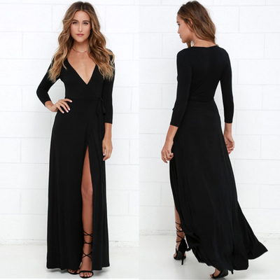 Sexy Long Plain Black Dresses For Girls